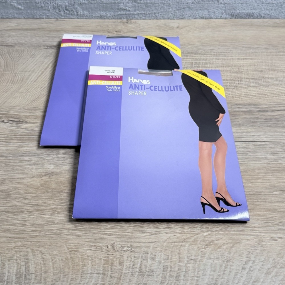 Hanes Anti Cellulite Shaper Pantyhose Barely Black Beige Size CD Lot Of 2